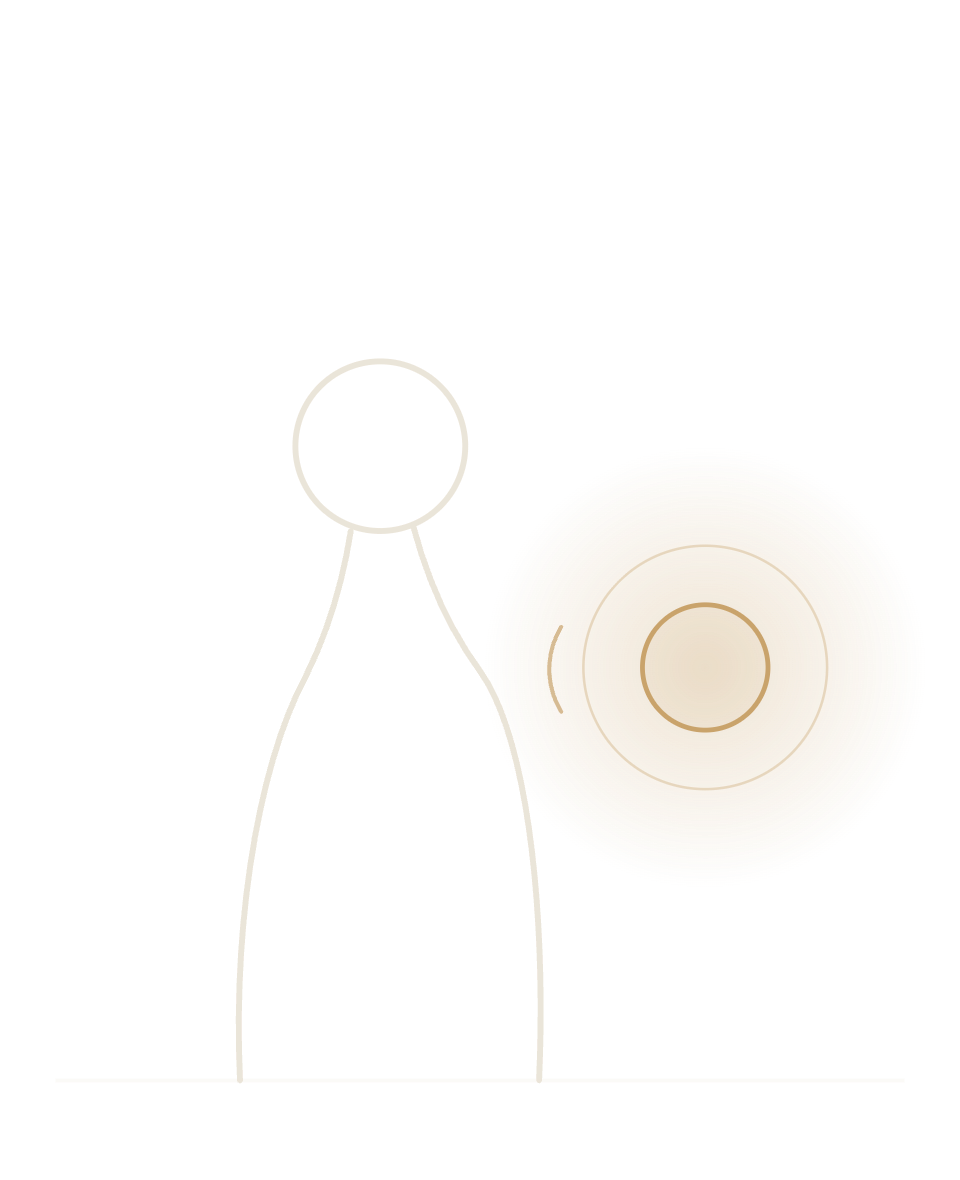 A figure beside a glowing presence